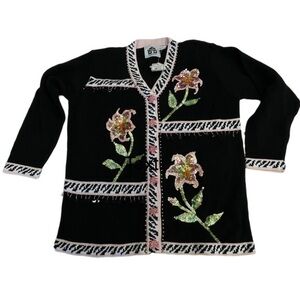 Vintage Storybook Knits embroidered floral cardigan women’s size Large